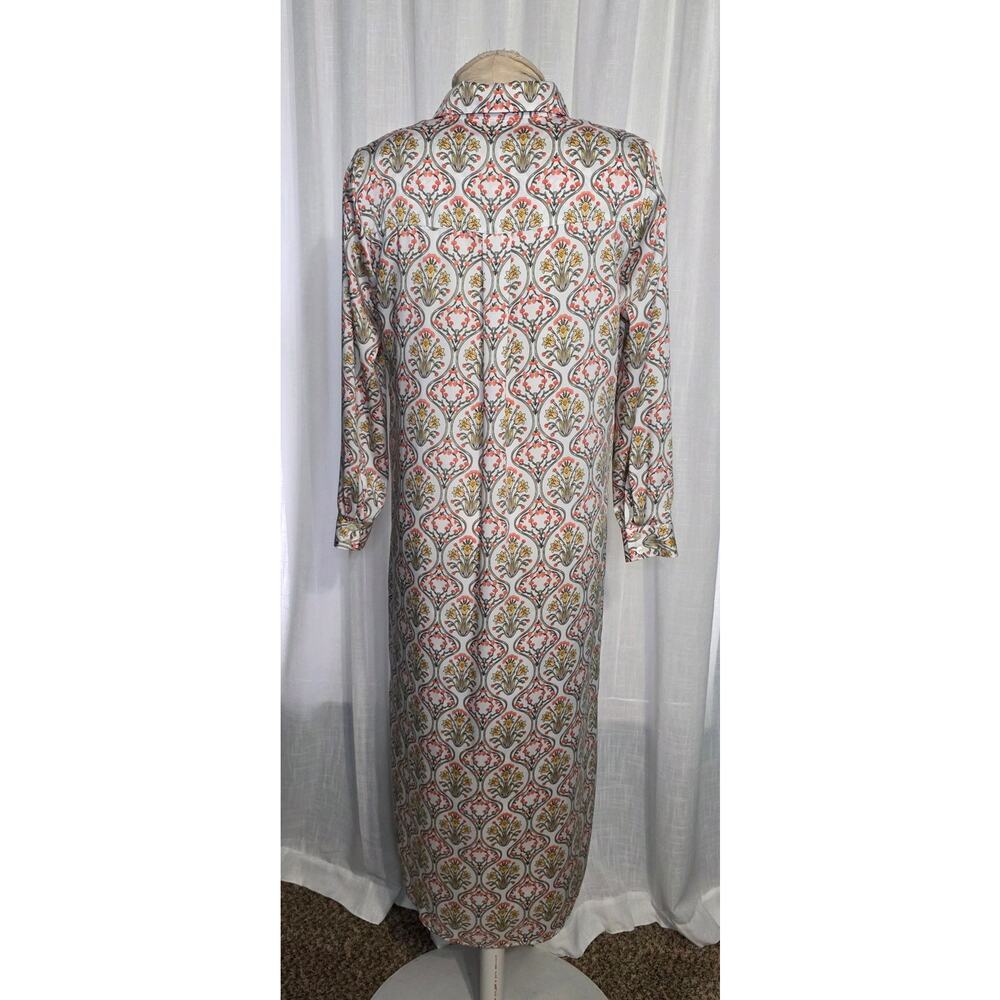 Loft White Floral Maxi Button Up long sleeve Shirt Dress Size 6 Petite - Picture 3 of 6